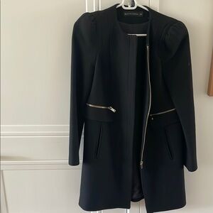 Zara Black Trench Coat with Asymmetrical Zipper